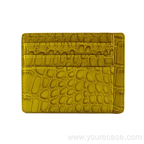 Yellow Crocodile Leather Card Holder Wallet